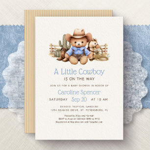 Invitación Dulce Vaquero Occidental Azul Fiesta de Bebé