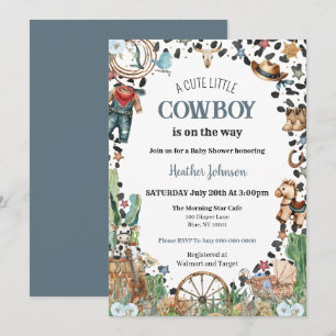 Invitación Dulce Vaquero Pequeño Fiesta de Agua Aquarela al E