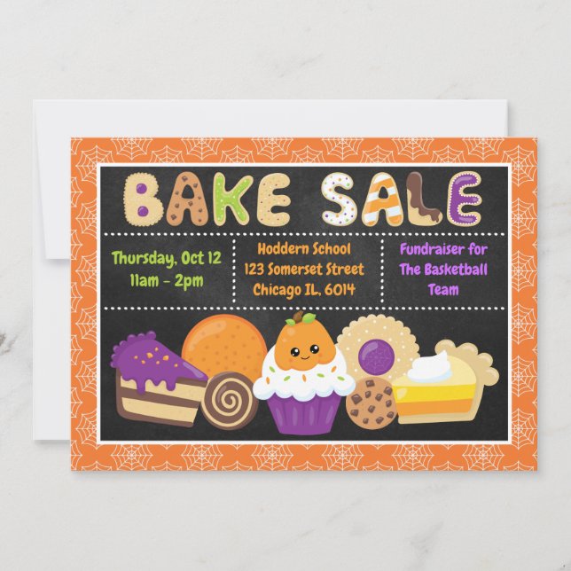 Invitación Dulce venta de horneados escolares de Halloween (Anverso)