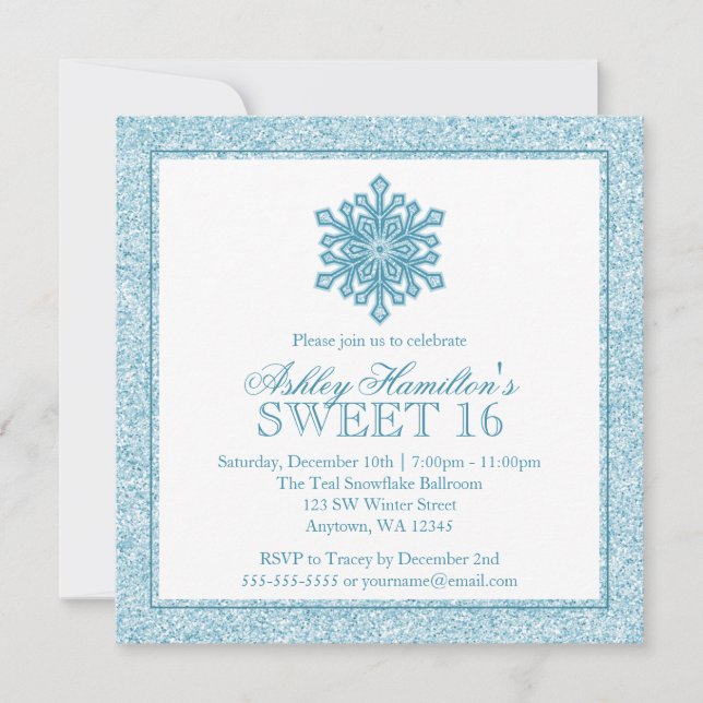 Invitación Dulce verde azulado del copo de nieve del (Anverso)
