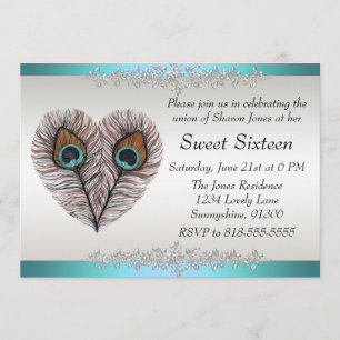 Invitación Dulce verde azulado dieciséis del pavo real