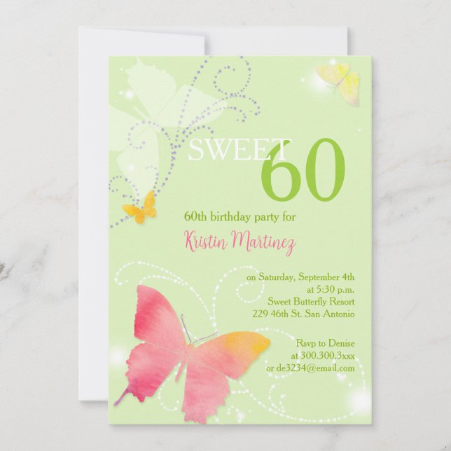 Invitación Dulce verde de primavera 60. Fiesta de cumpleaños (Anverso)
