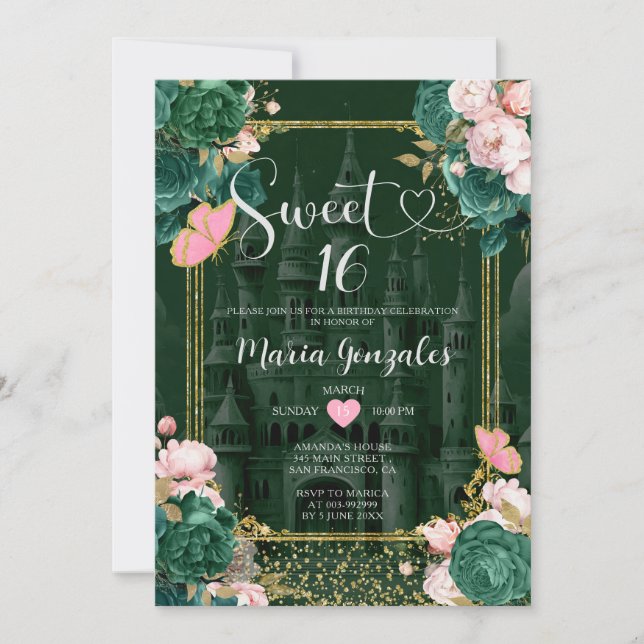 Invitación Dulce verde esmeralda 16 Chicas fiesta de cumpleañ (Anverso)