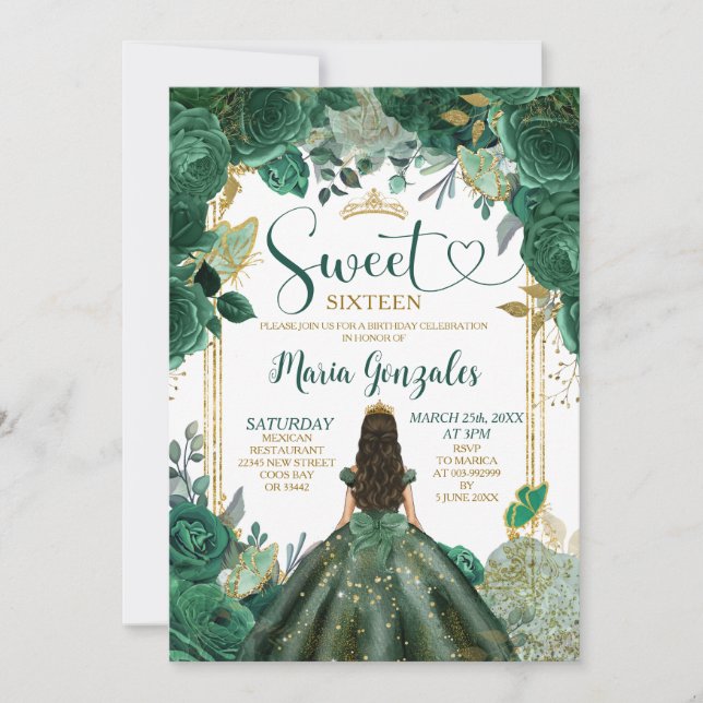 Invitación Dulce verde esmeralda Dieciséis cumpleaños de la c (Anverso)