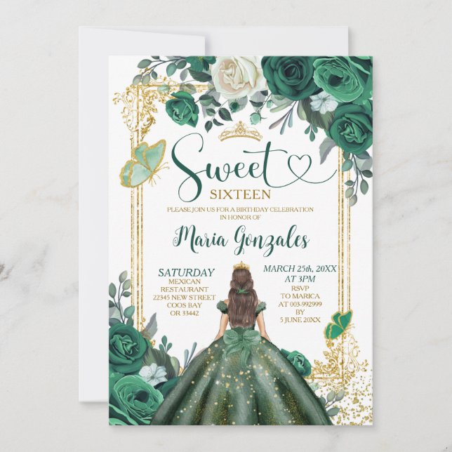 Invitación Dulce verde esmeralda Dieciséis cumpleaños de la c (Anverso)