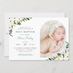 Invitación Dulce verde Floral Bebé niña foto bautismo