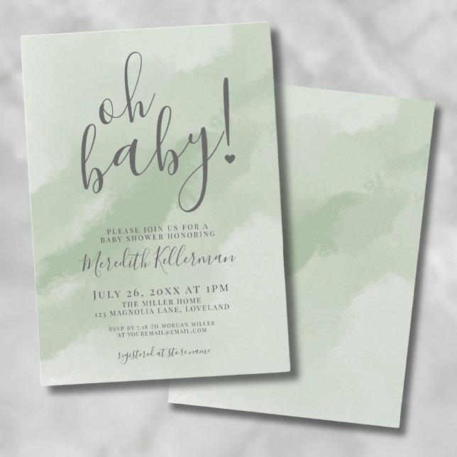 Invitación Dulce Verde Menta Oh Baby Shower (Simple Sage Green Baby Shower Invitation)