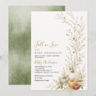 Invitación Dulce Verde Otoño Enamorada Fiesta de Bebé Calabaz