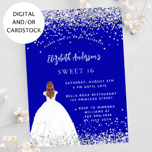 Invitación Dulce vestido azul purpurina real 16