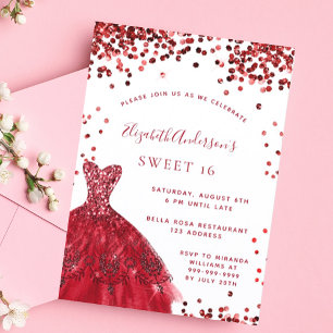 Invitación Dulce vestido blanco rojo 16 elegante