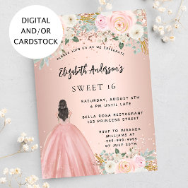 Invitación Dulce vestido de flores de oro rosa 16