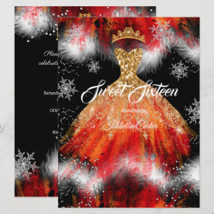 Invitación Dulce vestido de nieve de fuego naranja rojo 16