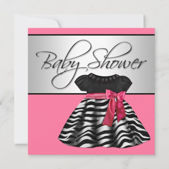 Invitación Dulce vestido rosa cebra baby shower (Anverso)