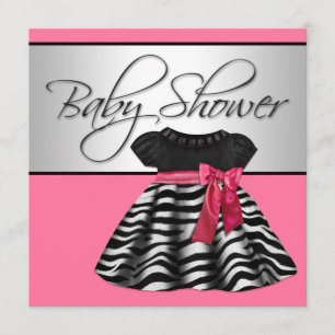 Invitación Dulce vestido rosa cebra baby shower