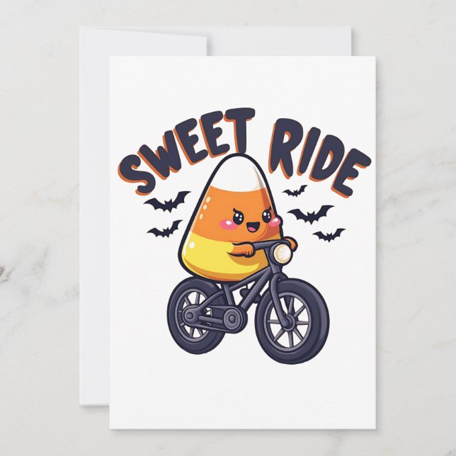 Invitación Dulce viaje Funny Candy Corn Biking Halloween (Anverso)