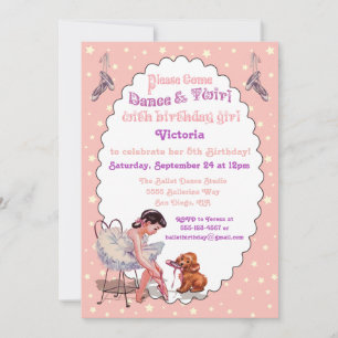 Invitación Dulce Vintage Ballerina Ballet Fiesta de cumpleaño
