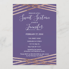 Invitación Dulce violeta dorada Rosa simple 16