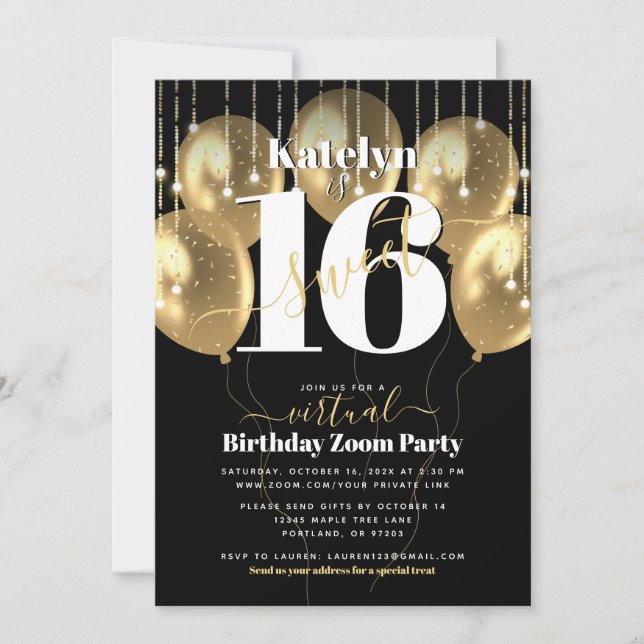 Invitación Dulce virtual 16 Globos de oro de cumpleaños Glam  (Anverso)