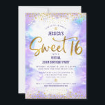 Invitación Dulce virtual 16 Morado acuarela Dorado cumpleaños<br><div class="desc">Esta es una gran manera de que tu hija pueda celebrar su cumpleaños con todos sus amigos. Envíe esta impresionante, moderna y personalizada invitación virtual en línea para un evento que recordar. Relieve metalizado de imitación de oro espumoso y pequeños puntos purpurinas de confetti y escritura tipográfica superponen un suave...</div>