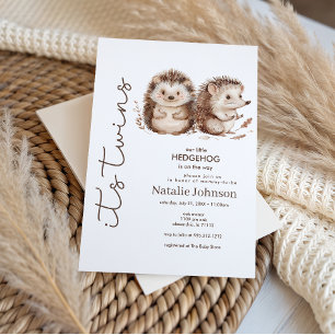 Invitación Dulce y Adorable Erizo Mellizos Fiesta de Bebé