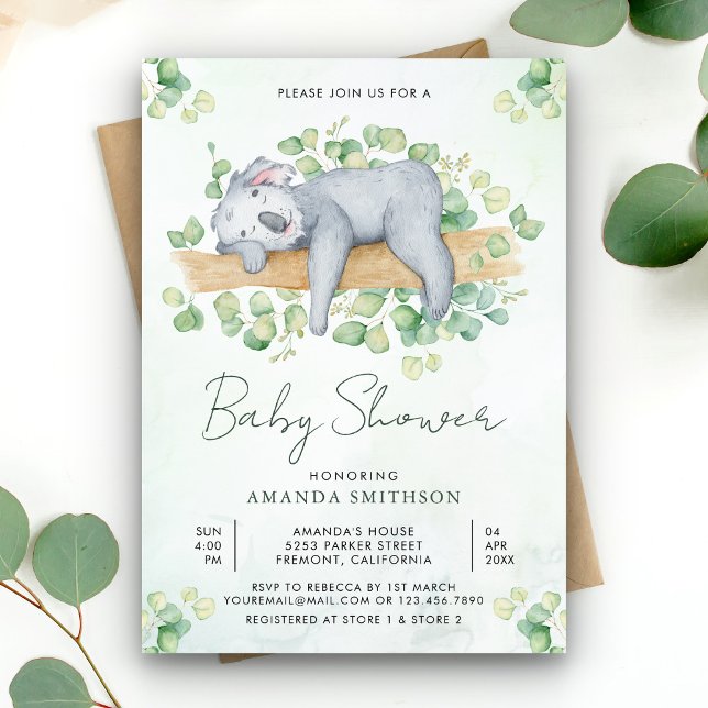 Invitación Dulce y Adorable Koala Dormido Fiesta de Bebé (Subido por el creador)