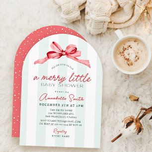 Invitación Dulce y Alegre Baby Shower de Niña con Lazo Rojo y