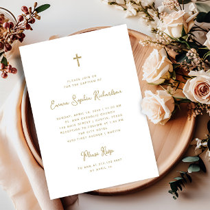 Invitación Dulce y caprichoso   Bautismo simple de color oro