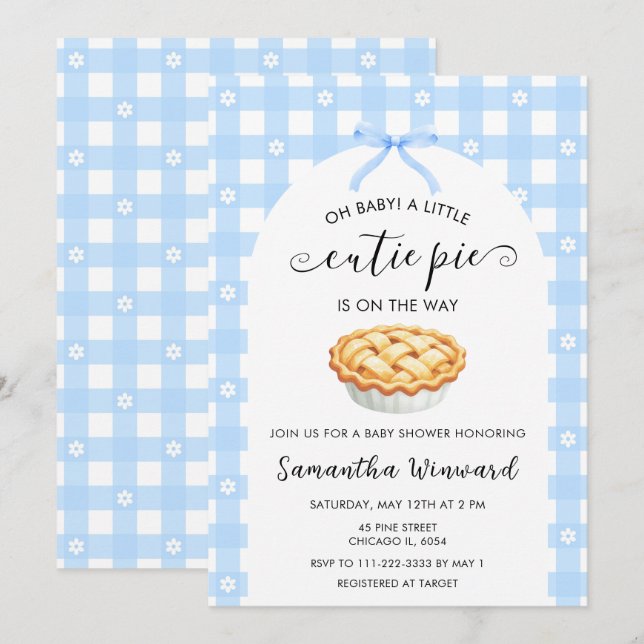 Invitación Dulce y Coqueta Fiesta de Bebé Azul (Anverso / Reverso)