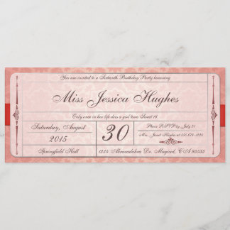 Invitación Dulce y dieciséis entradas para damasco