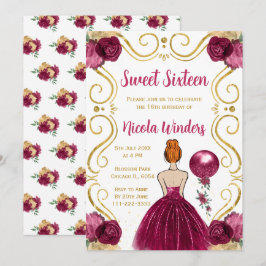 Invitación Dulce y dieciséis Princesa de Cabello Rojo en Borg
