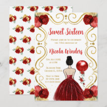 Dulce y dieciséis princesa de pelo marrón en rojo