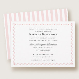 Invitación Dulce y elegante cinta rayada Baby Shower Rosa