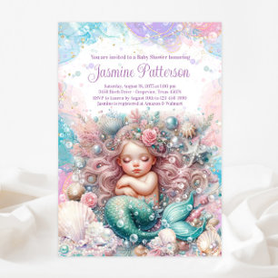 Invitación Dulce y elegante ducha de bebé de sirena durmiendo