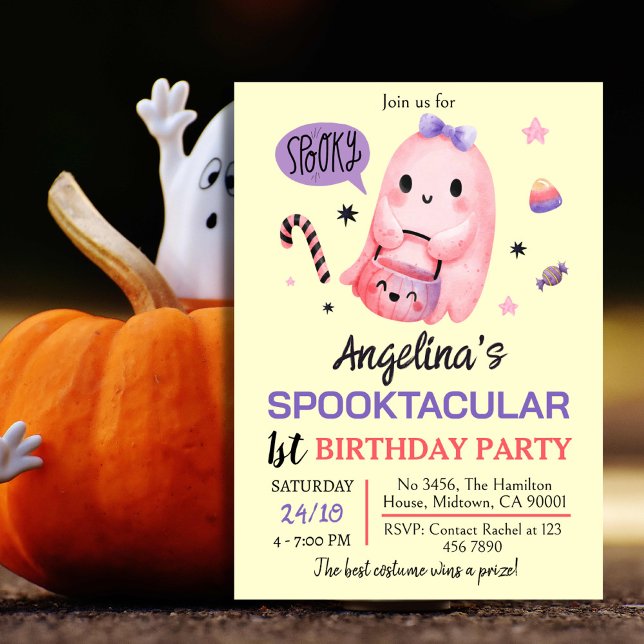 Invitación Dulce y espeluznante caramelo fantasma 1er cumplea (Front )