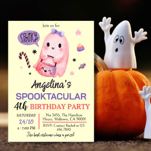 Invitación Dulce y espeluznante caramelo fantasma 4 cumpleaño