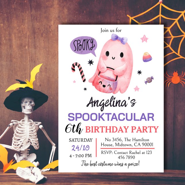 Invitación Dulce y espeluznante caramelo fantasma 6 cumpleaño (Subido por el creador)