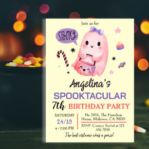 Invitación Dulce y espeluznante caramelo fantasma 7 cumpleaño