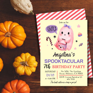 Invitación Dulce y espeluznante caramelo fantasma 7 cumpleaño