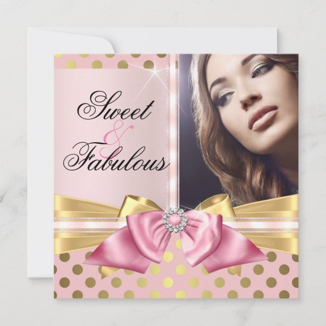 Invitación Dulce y fabuloso Punto de Polka de Oro Rosa Cumple (Anverso)