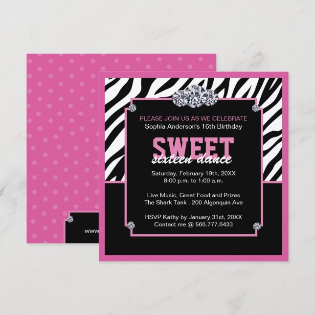 Invitación Dulce y glamuroso 16 días de fiesta (Anverso / Reverso)