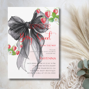 Invitación Dulce y lindo lazo negro de fresa para baby shower