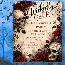 Invitación Dulce y malvado tiempo cráneos florales fiesta de