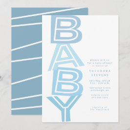 Invitación Dulce y moderno baby shower de niño en azul claro 