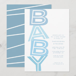 Invitación Dulce y moderno baby shower de niño en azul claro 