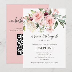 Invitación Dulce y Pequeña Niña Baby Shower Floral Rosa