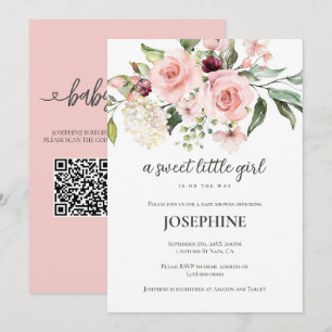 Invitación Dulce y Pequeña Niña Baby Shower Floral Rosa