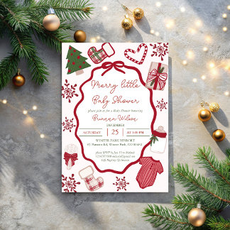 Invitación Dulce y pequeño baby shower de Navidad de invierno