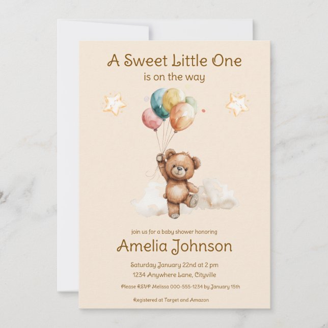 Invitación Dulce y pequeño en el camino hacia un Baby Shower  (Anverso)