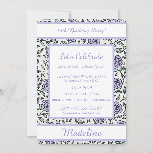 Invitación dulce y personalizada de cumpleaños de  (Anverso)