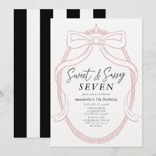 Invitación Dulce y rosa suave Tiara y Chica Bow Cumpleaños